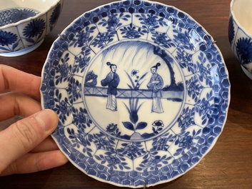 Two Chinese blue and white bowls, a small plate and a caf&eacute;-au-lait ground sprinkler, Kangxi