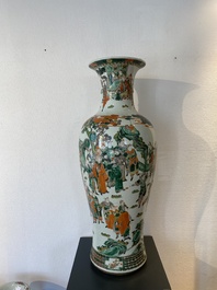 A large Chinese famille verte vase with narrative design, Kangxi mark, 19th C.