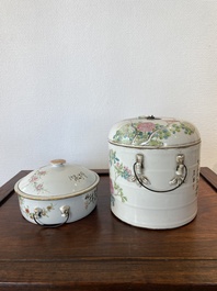 Twee Chinese qianjiang cai dekselkommen, Tongzhi merk, 19e eeuw