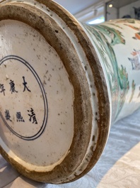 A large Chinese famille verte vase with narrative design, Kangxi mark, 19th C.