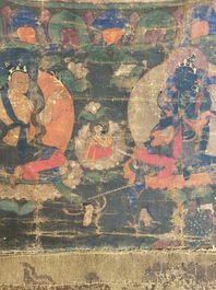 Een thangka met Bhaisajyaguru, Tibet, 15/16e eeuw