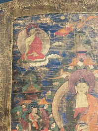 Een thangka met Bhaisajyaguru, Tibet, 15/16e eeuw