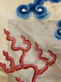 A large Chinese gold-thread-embroidered silk panel with an imperial dragon, 19th C.