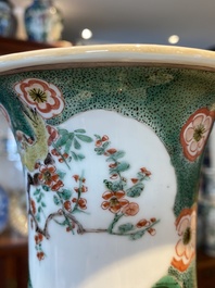 A pair of Chinese hexagonal famille verte vases with floral panels, Kangxi