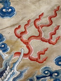 A large Chinese gold-thread-embroidered silk panel with an imperial dragon, 19th C.
