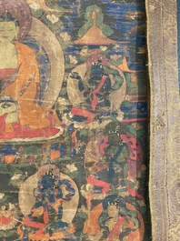 Een thangka met Bhaisajyaguru, Tibet, 15/16e eeuw
