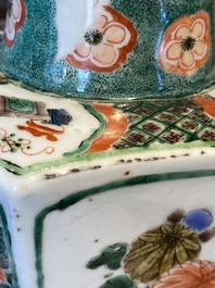 A pair of Chinese hexagonal famille verte vases with floral panels, Kangxi