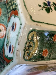 A pair of Chinese hexagonal famille verte vases with floral panels, Kangxi
