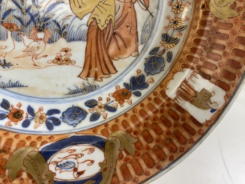 Een paar Chinese Imari-stijl borden met 'Parasoldames' naar Cornelis Pronk, Qianlong