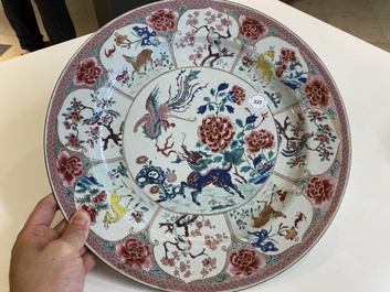 A Chinese famille rose 'qilin and phoenix' dish, Yongzheng