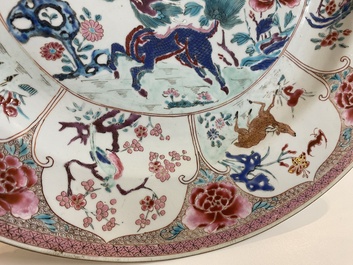 A Chinese famille rose 'qilin and phoenix' dish, Yongzheng