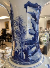 A Chinese blue and white 'yenyen' vase with figures in a landscape, 19/20th C.
