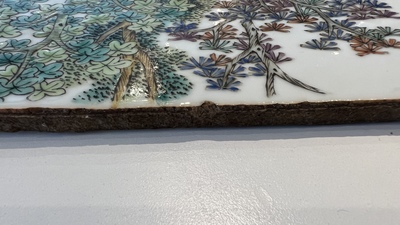 A Chinese famille rose &lsquo;rice production&rsquo; plaque, 19th C.