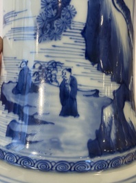 A Chinese blue and white 'yenyen' vase with figures in a landscape, 19/20th C.