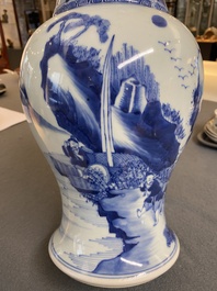 A Chinese blue and white 'yenyen' vase with figures in a landscape, 19/20th C.