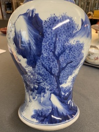 A Chinese blue and white 'yenyen' vase with figures in a landscape, 19/20th C.