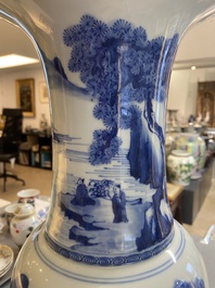 A Chinese blue and white 'yenyen' vase with figures in a landscape, 19/20th C.