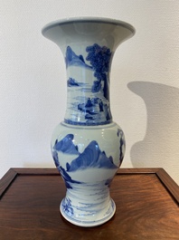 A Chinese blue and white 'yenyen' vase with figures in a landscape, 19/20th C.