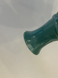 A Chinese turquoise-glazed tripod bowl and cover, 19th C.