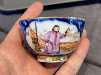 A Chinese famille rose 18-piece 'mandarin subject' tea service, Qianlong