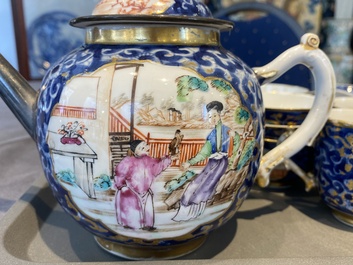 A Chinese famille rose 18-piece 'mandarin subject' tea service, Qianlong