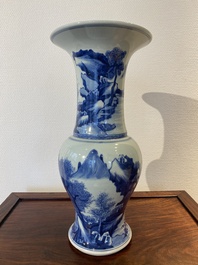 A Chinese blue and white 'yenyen' vase with figures in a landscape, 19/20th C.