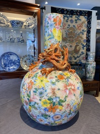 A Chinese famille rose 'millefleurs' bottle vase, Qianlong mark, Republic