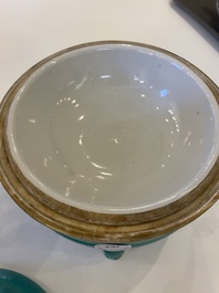 A Chinese turquoise-glazed tripod bowl and cover, 19th C.