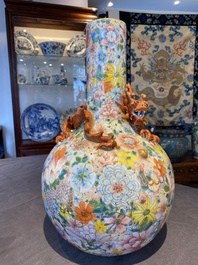 A Chinese famille rose 'millefleurs' bottle vase, Qianlong mark, Republic