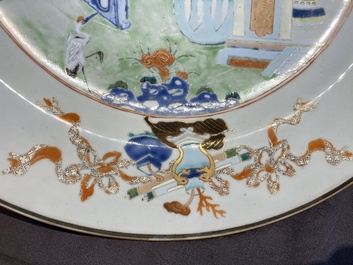 A Chinese famille rose 'antiquities' dish, Yongzheng/Qianlong