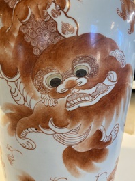 A Chinese iron-red 'Buddhist lions' vase, 19th C.