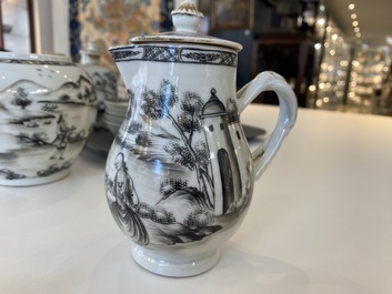 A Chinese grisaille 11-piece tea service with a European lady with a child, Qianlong