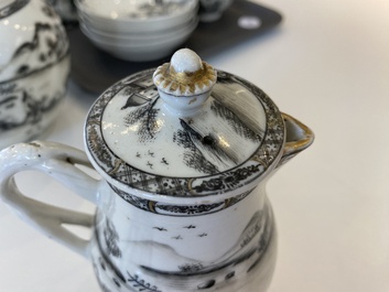 A Chinese grisaille 11-piece tea service with a European lady with a child, Qianlong
