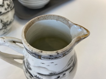 A Chinese grisaille 11-piece tea service with a European lady with a child, Qianlong