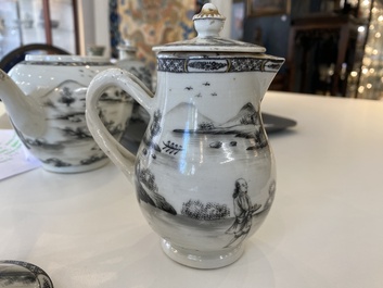 A Chinese grisaille 11-piece tea service with a European lady with a child, Qianlong