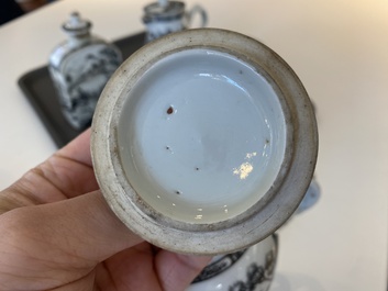A Chinese grisaille 11-piece tea service with a European lady with a child, Qianlong
