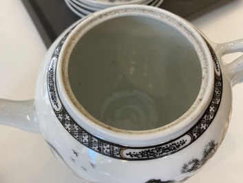 A Chinese grisaille 11-piece tea service with a European lady with a child, Qianlong