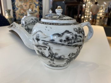 A Chinese grisaille 11-piece tea service with a European lady with a child, Qianlong