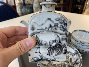 A Chinese grisaille 11-piece tea service with a European lady with a child, Qianlong