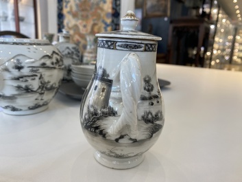 A Chinese grisaille 11-piece tea service with a European lady with a child, Qianlong