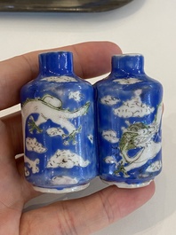 Six Chinese snuff bottles with dragons and Buddhist lions, 19/20th C.