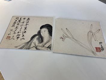 Navolger van Zhang Daqian 張大千 (1898-1983): 'Chinese schone' en 'Orchidee', inkt en kleur op papier
