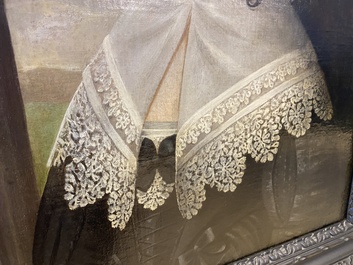 Ecole hollandaise: Portrait d'une jeune femme au col de dentelle, huile sur toile, dat&eacute; 1642