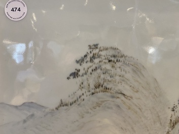 A Chinese qianjiang cai 'mountainous landscape' plaque, 19th C.