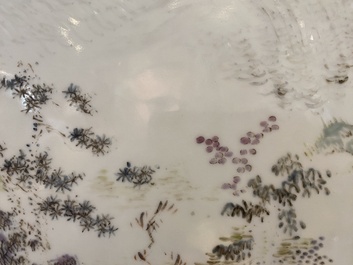A Chinese qianjiang cai 'mountainous landscape' plaque, 19th C.