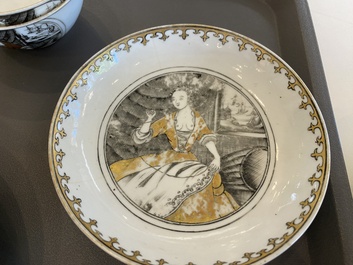 Vier Chinese grisaille en ijzerrode koppen en schotels, Yongzheng/Qianlong