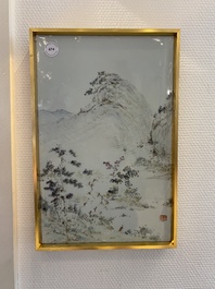 A Chinese qianjiang cai 'mountainous landscape' plaque, 19th C.