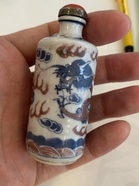 Six Chinese snuff bottles with dragons and Buddhist lions, 19/20th C.