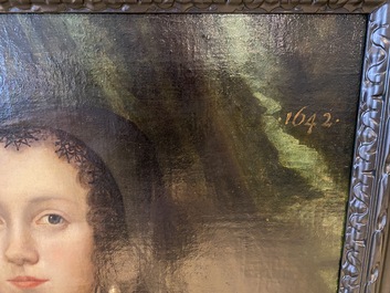 Ecole hollandaise: Portrait d'une jeune femme au col de dentelle, huile sur toile, dat&eacute; 1642