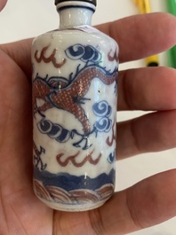 Six Chinese snuff bottles with dragons and Buddhist lions, 19/20th C.